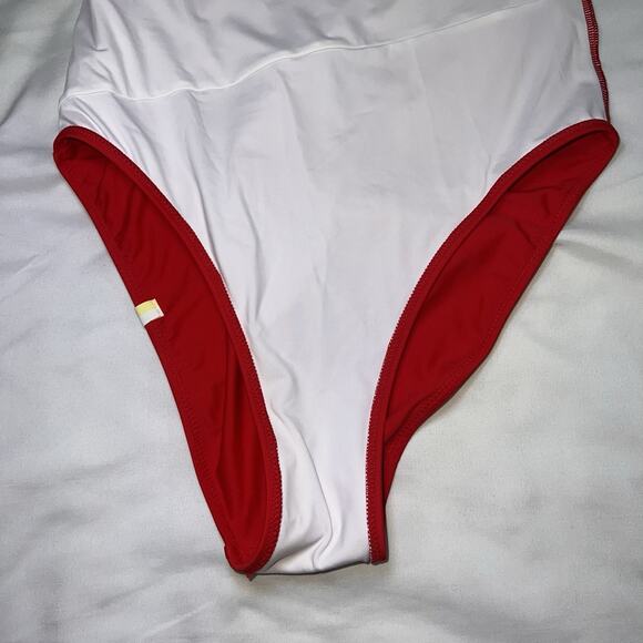 Summersalt Swimsuit Size 2LT Tall Pink Red White Sidestroke One Shoulder Piece - Picture 13 of 15